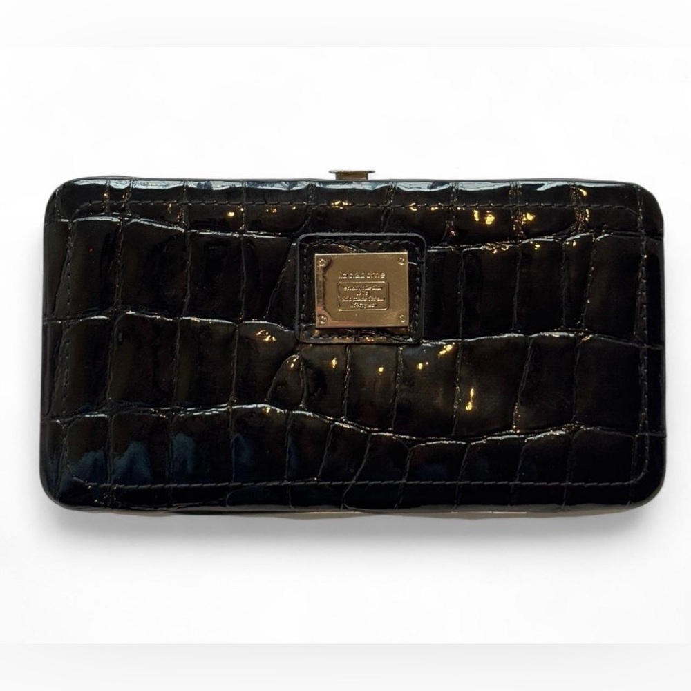 Liz Claiborne Wallet Snakeskin Print Black Purple 7”x4”x1” Preppy Classic Goth